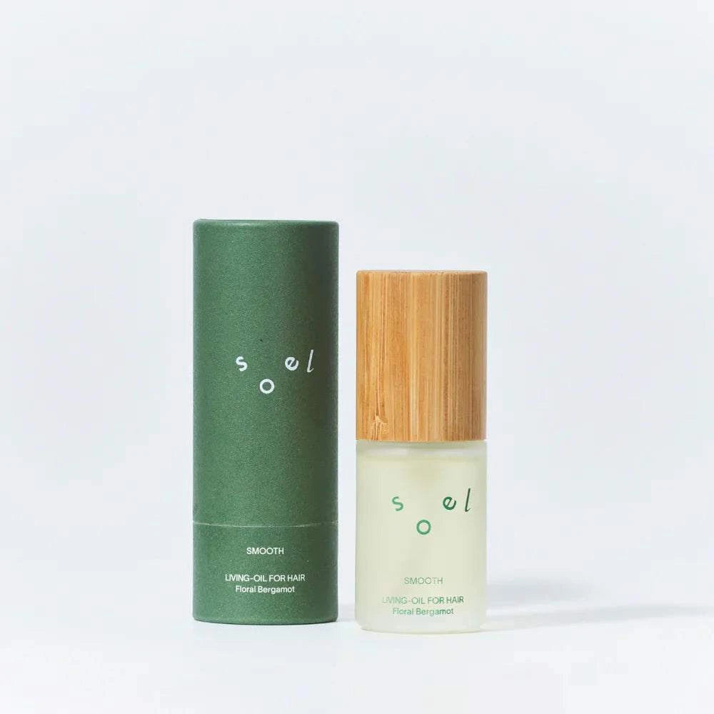 soel(ソエル)LIVING-OIL フォーヘア Floral Bergamot 30mL hair oil bottle with floral design